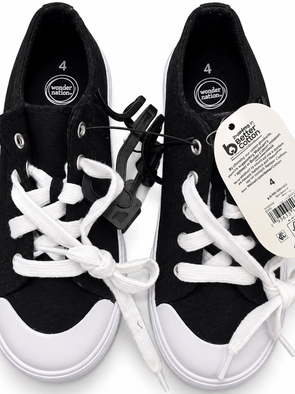 Wonder Nation New Black and White Lace-Up Kids Canvas Sneakers